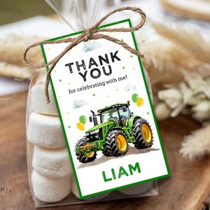 Green Tractor Birthday Favor Tag | Editable Farm Party Gift Tag | Rustic Farm-Themed Printable | Digital Goodie Label Tag for Kids Birthday