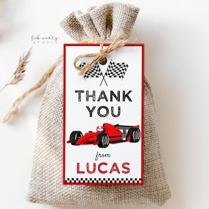 Red Race Car Birthday Party Favor Tag Digital Template | Speed Racing Cars Editable Loot Bag Gift Tag | Boys Racing Printable Thank You Tag