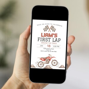 First Lap Around The Track 1st Birthday Invitation + Favor Tag | Dirt Bike Theme Party Printable | Editable Digital Template image 9