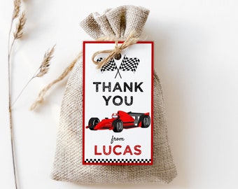 Red Race Car Birthday Party Favor Tag Digital Template, Speed Racing Cars Editable Loot Bag Gift Tag, Boys Racing Printable Thank You Tag