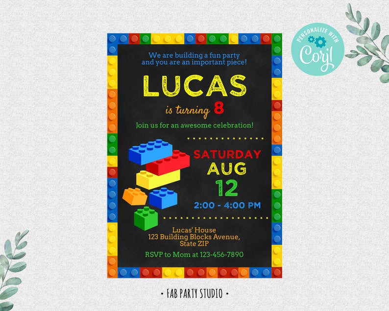 Building Blocks Birthday Party Invitation Colorful Invite image 1