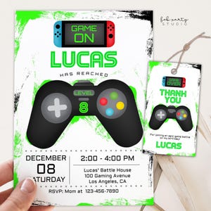 Gamer Birthday Party Invitation & Favor Tag | Video Game Digital Invite | Editable Gaming Party Printable | Boys Kids Game Night Evite