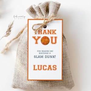 Basketball-Geburtstags-Gastgeschenk-Anhänger-Digital-Vorlage | Sportspiel bearbeitbare Beutetasche Geschenkkarte | Basketball Party Goodie Bag Tag zum Ausdrucken