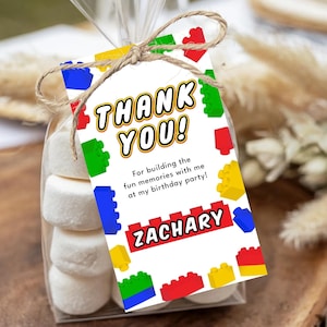 Bausteine Geburtstag Geschenkanhänger | Spielzeug Ziegel Thema Party Printable | Bearbeitbare digitale Vorlage