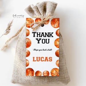 Bedankkaartje verjaardagsfeestje basketbalwedstrijd | Cadeaukaartje sportringen bewerkbaar buitzakje | Minimalistische afdrukbare bedankkaartjes van 2 x 3,5 inch
