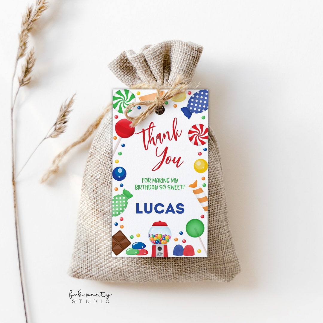 Candy Land Birthday Party Favor Tag Template Boy Candy Sweets Loot Bag ...
