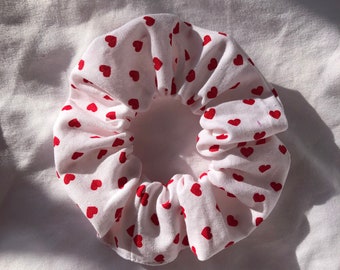 White with Red Hearts Valentine's Day Scrunchie