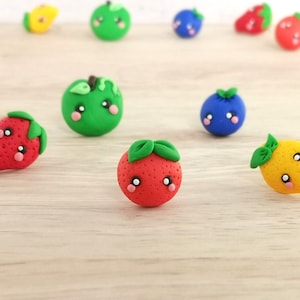 Kawaii Fruit Stud Earrings | Orange, Lemon, Strawberry, Blueberry or Apple | Tiny Clay Food | Funny/Fruit Earrings/