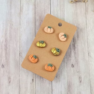 Pumpkin Mini Stud Earrings Set/ Micro Earstuds/ Stainless Steel/ 3 Pairs/ Autumn/ Orange, Peach, Brown-Gold/ Autumn Vibes/ Minimalistic/ Gift Idea