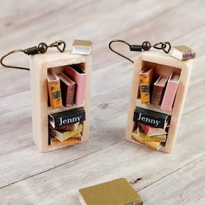 Personalized Earrings Book Shelf Antique Books/ Miniature Jewelry/ Motif Earrings/ Books/ Tiny and Cute/ Gift Idea/Unusual/