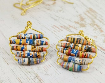 Upcycling Brochure Earrings "Little Orange"/ Paper Beads Jewelry/ Brochure Earrings/ Paperart/Paper Upcycling Earrings/ Brochure Recycling/