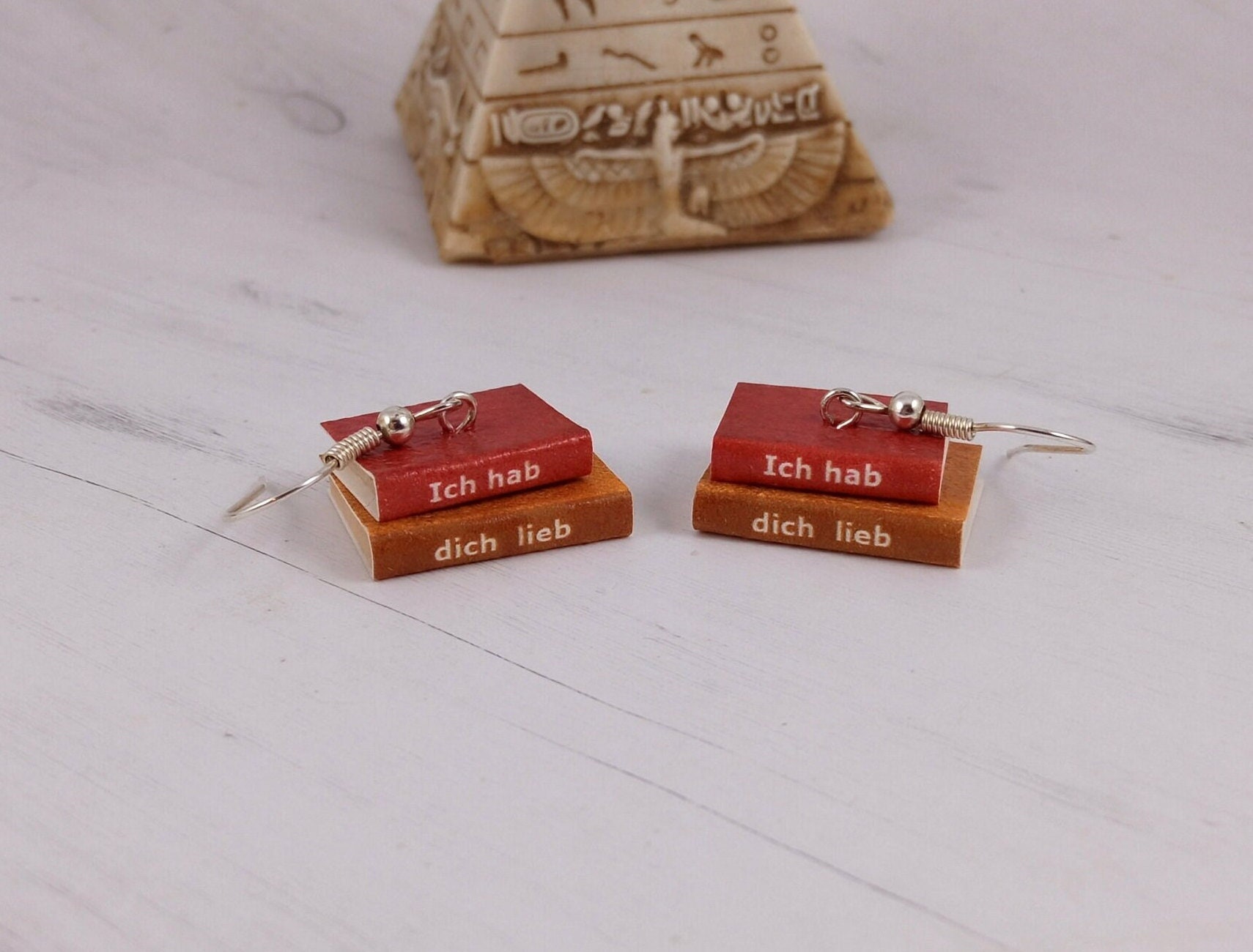 I love you - book stack earring/earrings/book jewelry/paper art/book lover gift/tiny/university/teacher/library/earrings