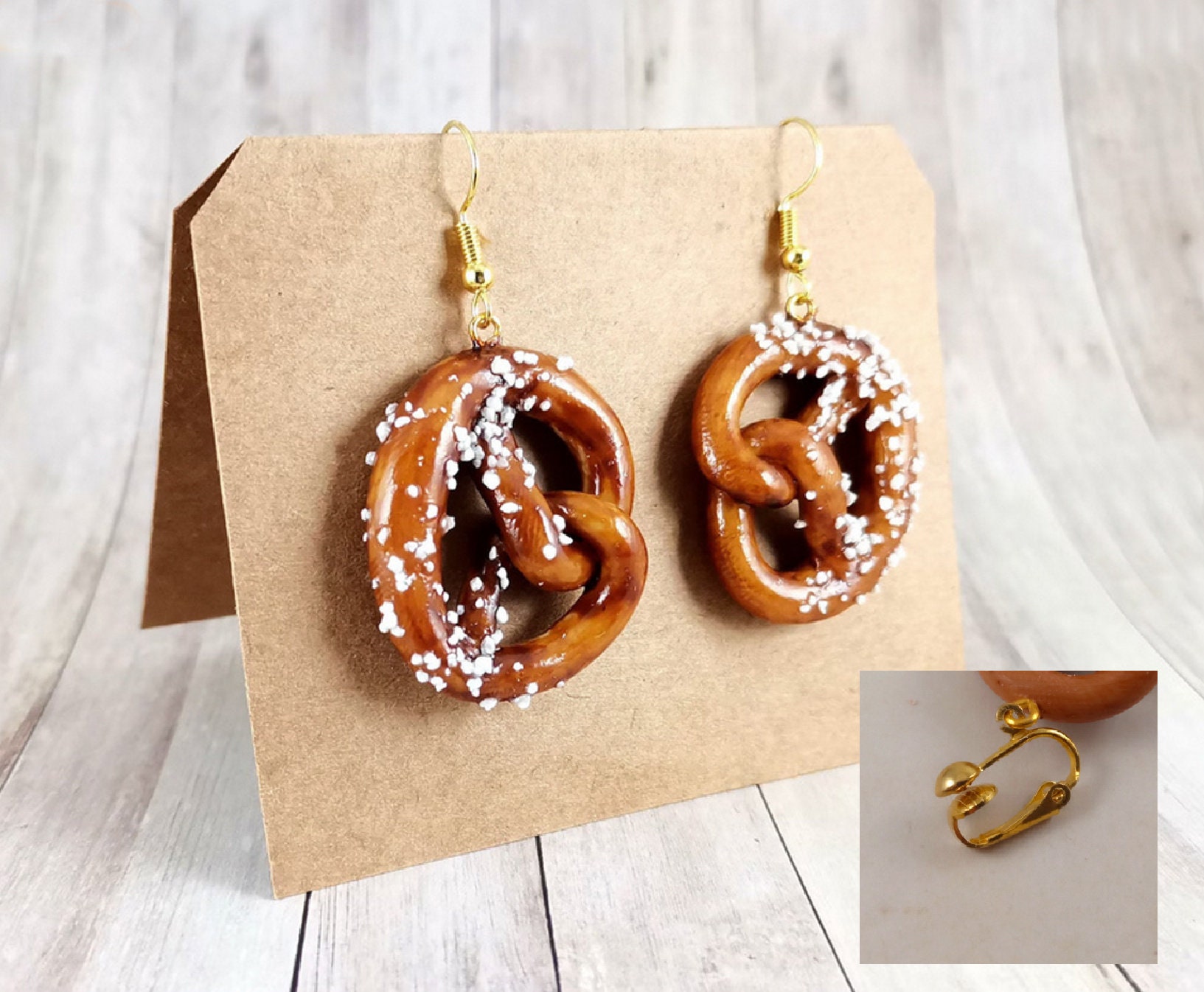 Earrings &quot;Laugenbrezel&quot;/ Modeling clay/ Miniature earring/ Motif earrings/ Oktoberfest jewelry/ Kawaii/ Tiny/ Cute/ Pretzel/ Ear clips/ Fun