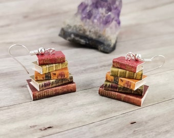 Book Stack Earring 5/ Antique Book Jewelry/ Paper Hanging Earring/ Tiny & Cute/ Miniature Paper Art/ Librarian/ Teacher Gift/ Booklove