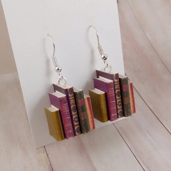 Buchreihen Ohrring Old/Ohrschmuck Antik/Buch Schmuck/Kawai/Papier Hängeohrringe/Bücherfreund/Tiny/Mini/Papier Schmuck/Paper Art/Weihnachten/