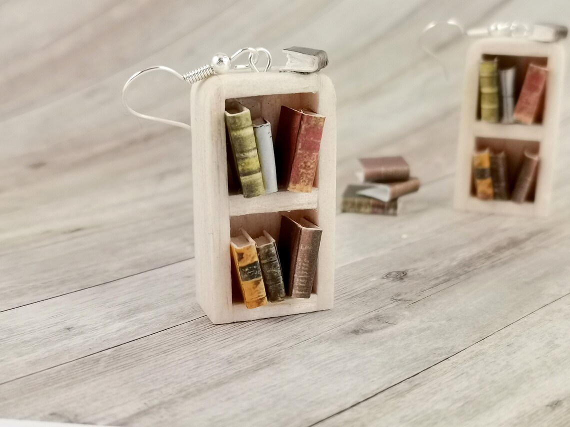 Earrings Bookshelf Antique Books/ Miniature Jewelry/ Motif Etsy