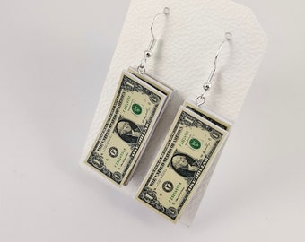 Ohrringe "Miniatur Geldschein Dollar"/Motiv Ohrringe/Papier Schmuck/Papierkunst/Kawai/Miniatur/ Tiny/Geschenk/Money Earring/Mini/Paper Art/