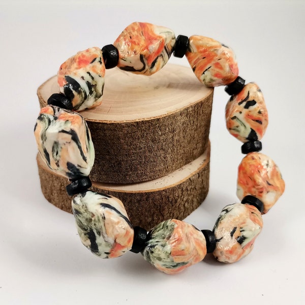 Upcycling Armband "Orange Marmor"/ Paper Bracelets/ Recycling Armschmuck/ Flower/ Lollypop/ Blumen/ Marmor/ Camouflage/ Upcycling/Paper Art