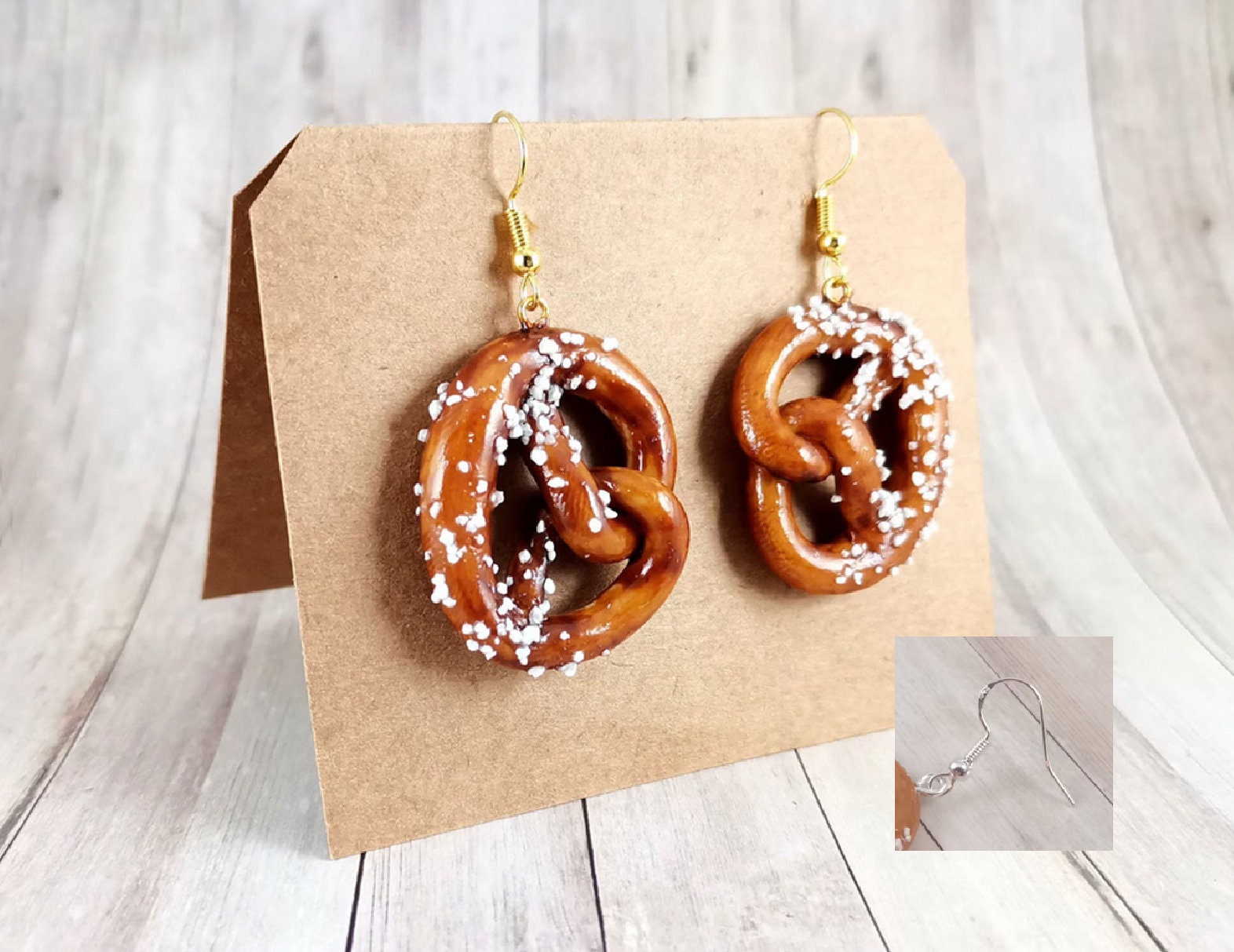 Earrings &quot;Laugenbrezel&quot;/ Modeling clay/ Miniature earring/ Motif earrings/ Oktoberfest jewelry/ Kawaii/ Tiny/ Cute/ Pretzel/ Ear clips/ Fun
