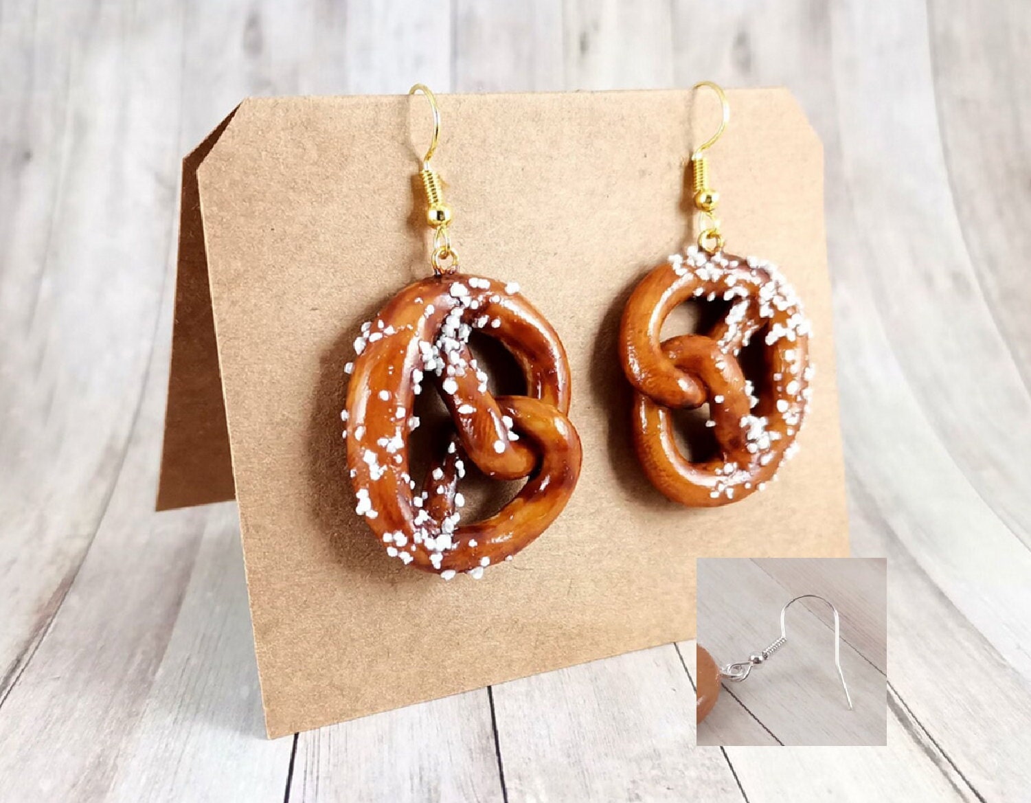Earrings &quot;Laugenbrezel&quot;/ Modeling clay/ Miniature earring/ Motif earrings/ Oktoberfest jewelry/ Kawaii/ Tiny/ Cute/ Pretzel/ Ear clips/ Fun