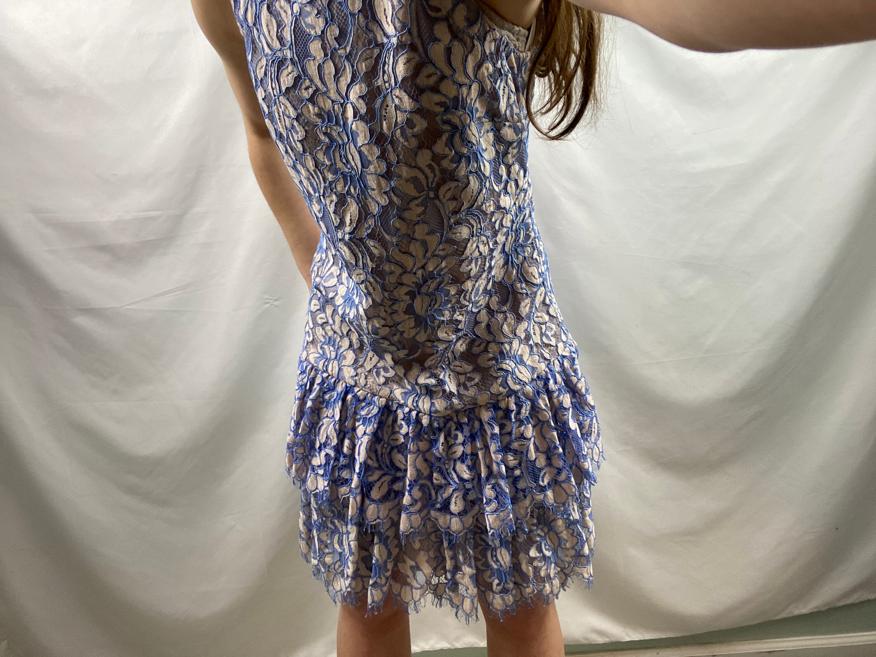blue and cream lace dress