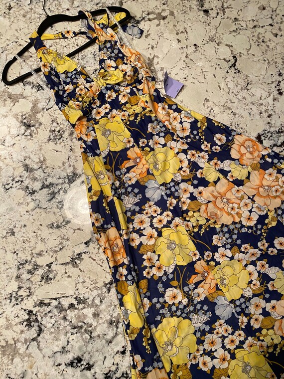 Vintage Handmade Blue and Yellow Floral Dress - image 1