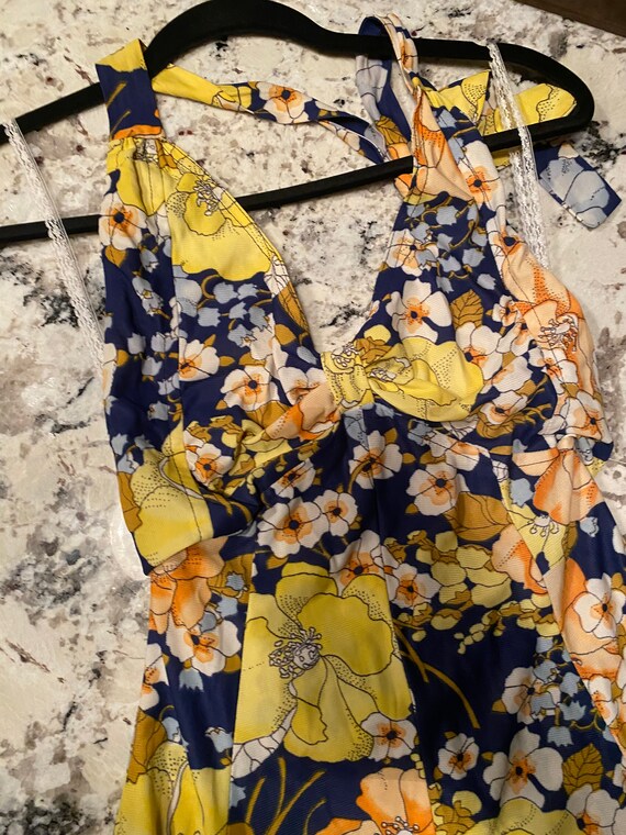 Vintage Handmade Blue and Yellow Floral Dress - image 2