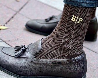 Herringbone Bamboo Socks: Embroidered Initial Groomsmen Gift
