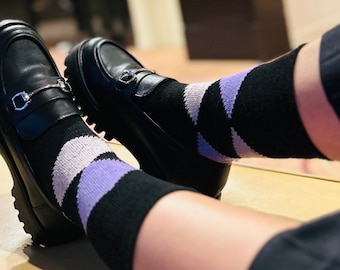 Calcetines de lana de cordero con estampado de rombos de colores: Calcetines cómodos de media caña para mujer