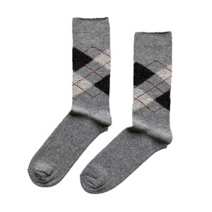 Men's Wool & Cashmere Blend Argyle Socks Luxury Gift for Him Boyfriend Gift Gray