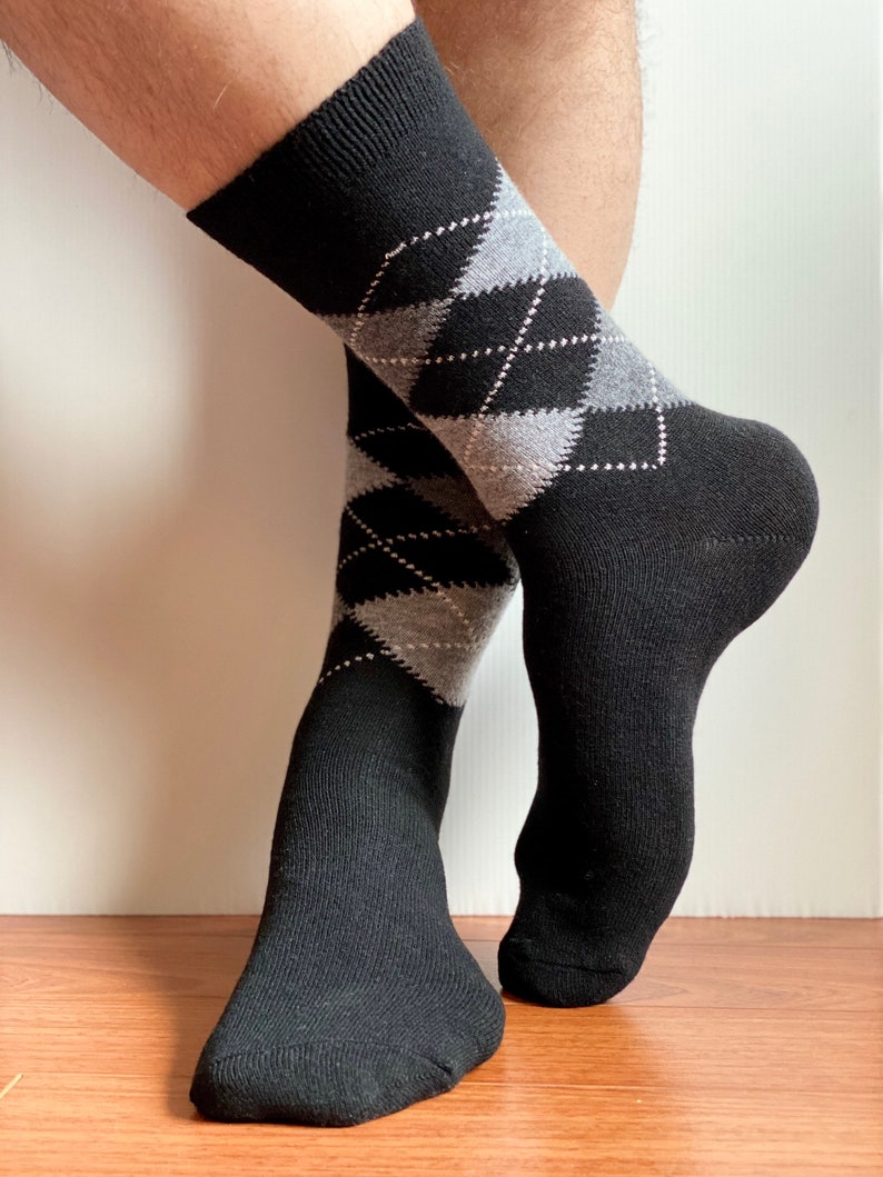 Men's Wool & Cashmere Blend Argyle Socks Luxury Gift for Him Boyfriend Gift image 2