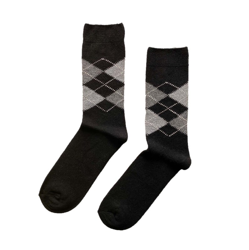 Men's Wool & Cashmere Blend Argyle Socks Luxury Gift for Him Boyfriend Gift Black