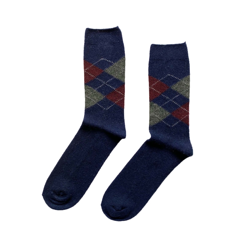 Men's Wool & Cashmere Blend Argyle Socks Luxury Gift for Him Boyfriend Gift Navy Blue