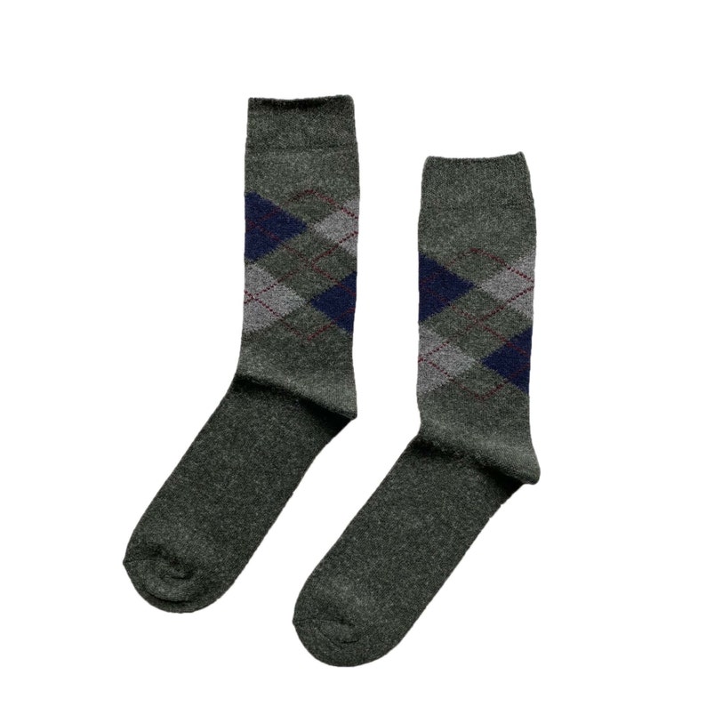 Men's Wool & Cashmere Blend Argyle Socks Luxury Gift for Him Boyfriend Gift Sage Green