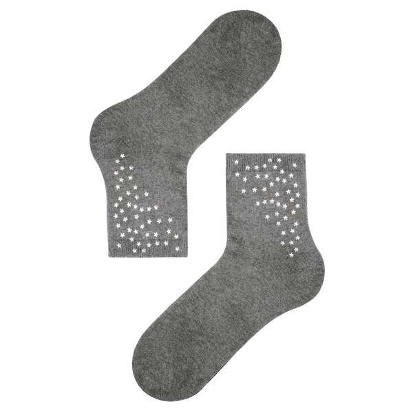 Socquettes en coton pour femmes | Chaussettes étoiles | Chaussettes imprimées | Chaussettes grises scintillantes | Chaussettes noires scintillantes