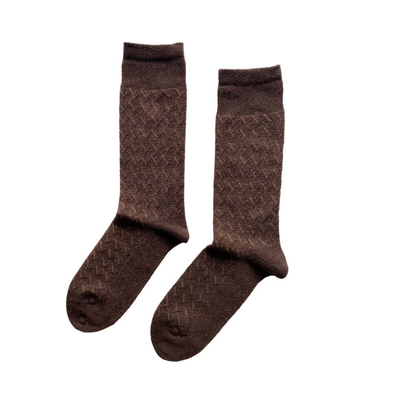 Men's Wool Dress Socks Soft Wool Socks Herringbone Patterned Wool Socks Gift Socks Brown