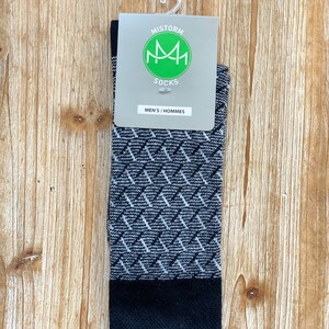 Men's Wool Dress Socks Soft Wool Socks Herringbone Patterned Wool Socks Gift Socks Black & Light Grey