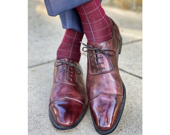 Men's Windowpane Patterned Dress Socks | Patterned Dress Socks for Men | Thin Dress Socks for Men |