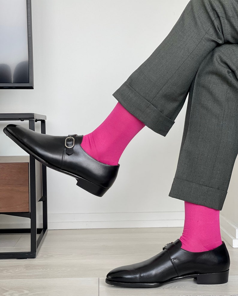 Men's Colorful Dress Socks Pink Socks Cotton Socks Orange Socks Purple Socks Dusty Rose Socks image 2