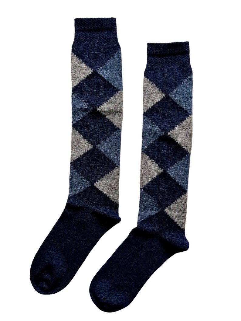 NEW COLORS ADDED Women's Knee-high Argyle Wool Socks Women Knee High Socks Soft Wool Socks Navy Blue