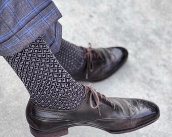 Mi-chaussettes en coton égyptien : motif losange