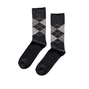 Men's Wool & Cashmere Blend Argyle Socks Luxury Gift for Him Boyfriend Gift Charcoal