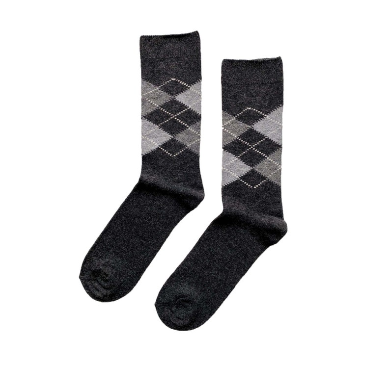 Men's Wool & Cashmere Blend Argyle Socks Luxury Gift for Him Boyfriend Gift Charcoal