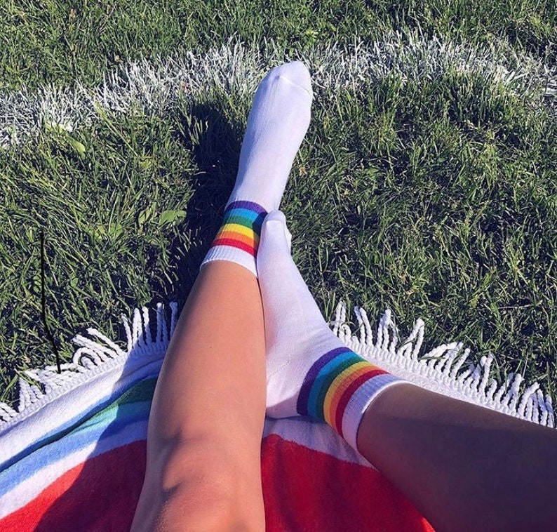 Personalised Rainbow Photo Socks - LGBTQ+ Pride Novelty Gift, Add Your Photos | Mid-Calf Crew Socks, UK Made