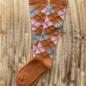 NEW COLORS ADDED Women's Knee-high Argyle Wool Socks Women Knee High Socks Soft Wool Socks Bronze
