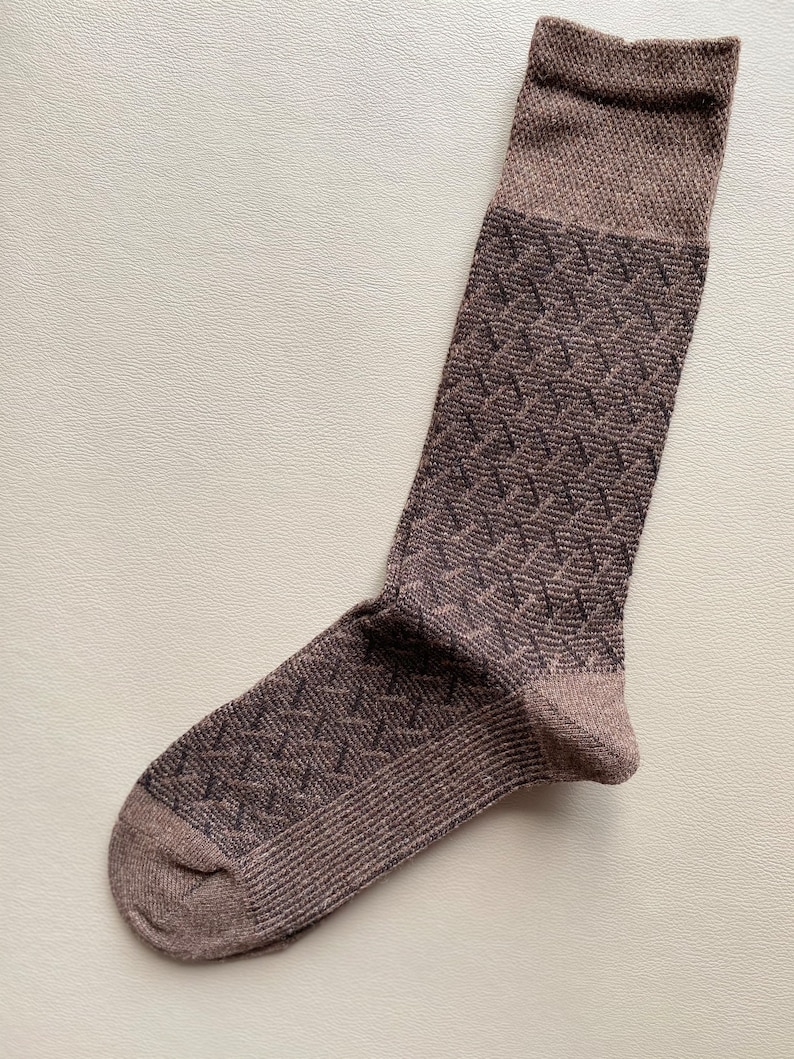 Men's Wool Dress Socks Soft Wool Socks Herringbone Patterned Wool Socks Gift Socks Beige & Brown