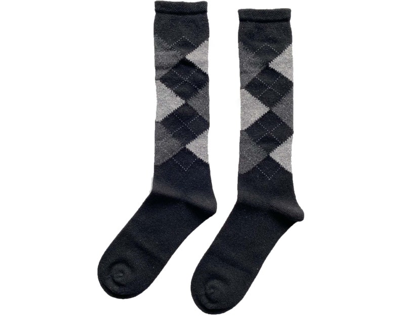 NEW COLORS ADDED Women's Knee-high Argyle Wool Socks Women Knee High Socks Soft Wool Socks Black&Grey
