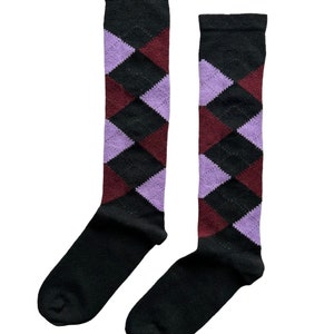 NEW COLORS ADDED Women's Knee-high Argyle Wool Socks Women Knee High Socks Soft Wool Socks Black & Lilac