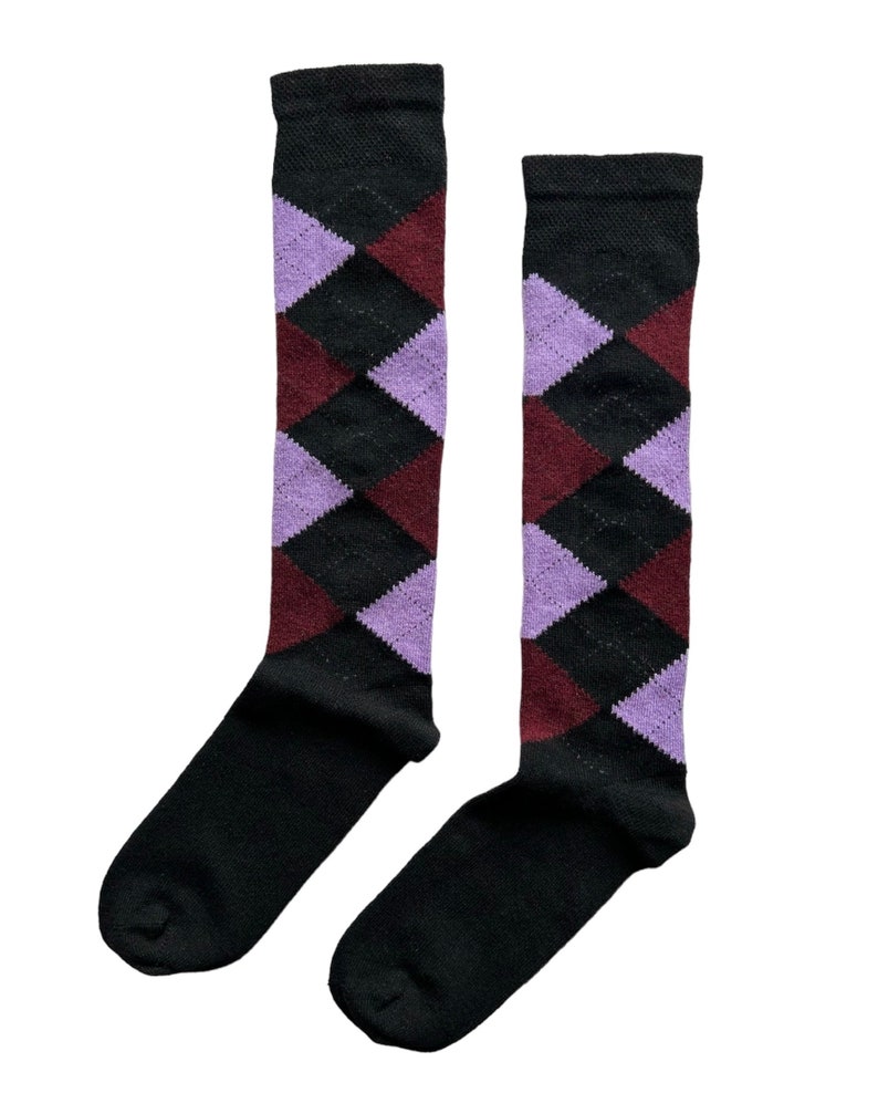 NEW COLORS ADDED Women's Knee-high Argyle Wool Socks Women Knee High Socks Soft Wool Socks Black & Lilac