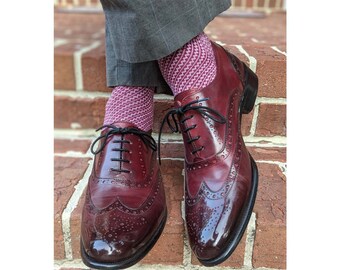 POPULAR! Men's Zig Zag Patterned Dress Socks | Mercerized Cotton Socks | Luxury Socks | Burgundy Navy Blue Brown Dress Socks |